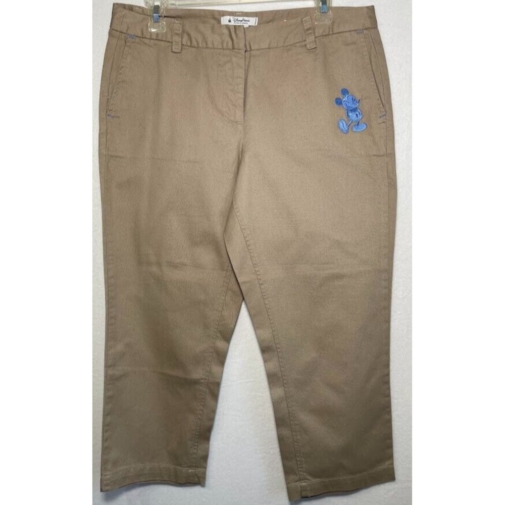 Disney Parks Pants Women Size‎ 10 Khaki  Capri Mickey Mouse Embroidered Casual